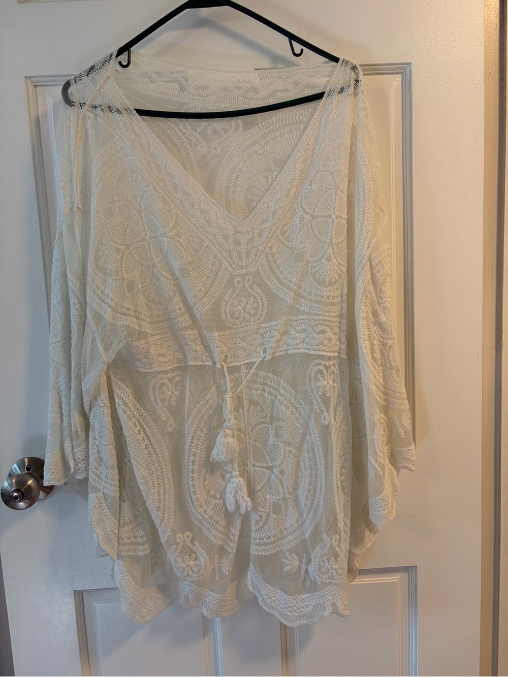 Cupshe Cream Lace Crochet Swim Coverup with Tassel Tie